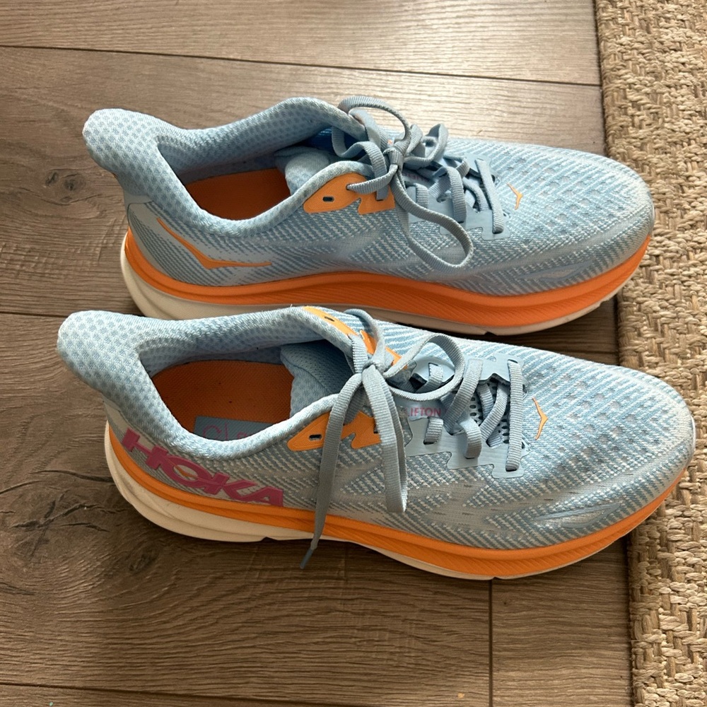 Hoka Women's Sky Blue and Tangerine Athletic Shoes